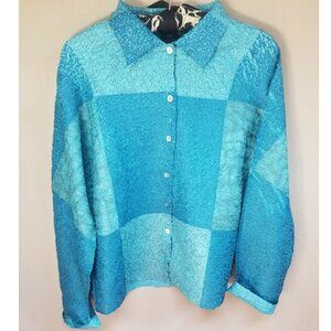 Itsu Womens Large Blue Colorblock Reversible Crinkle Textured Jacket Lightweight